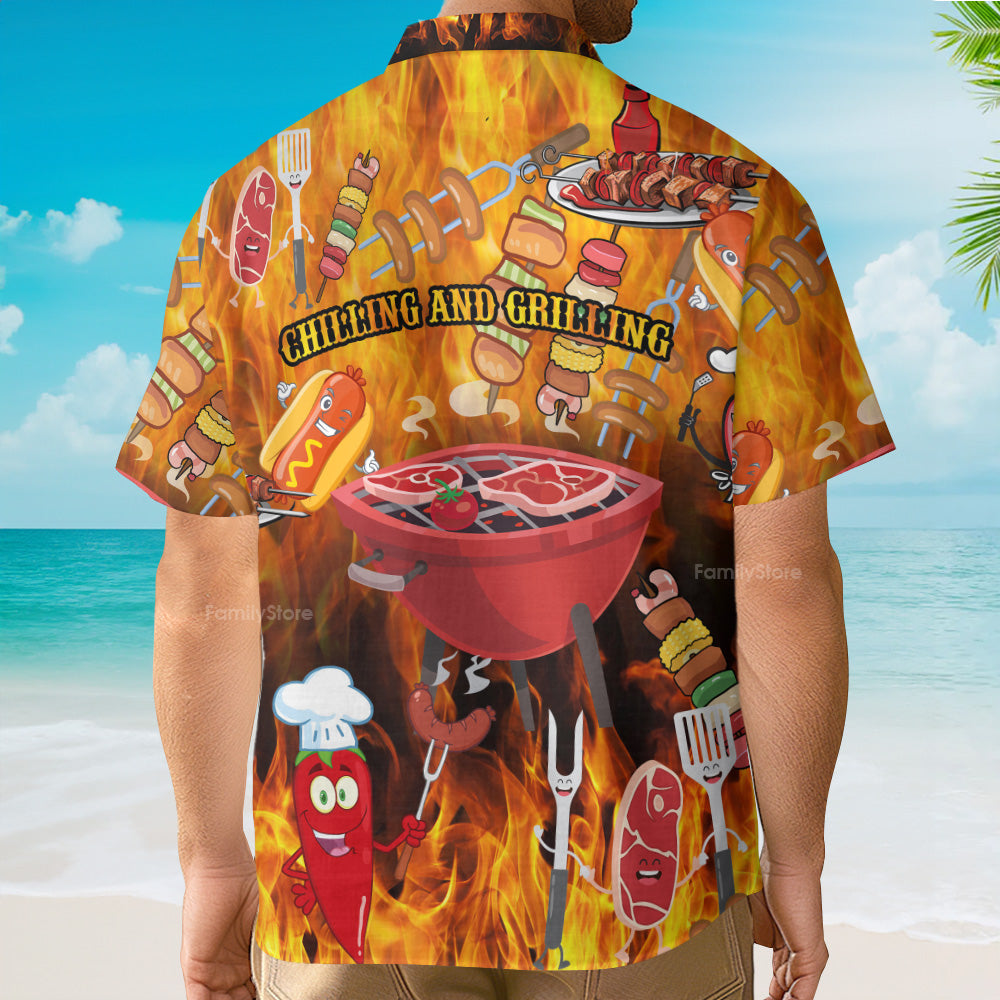 Food Hot Chilling and Grilling BBQ Party Hawaiian Shirt