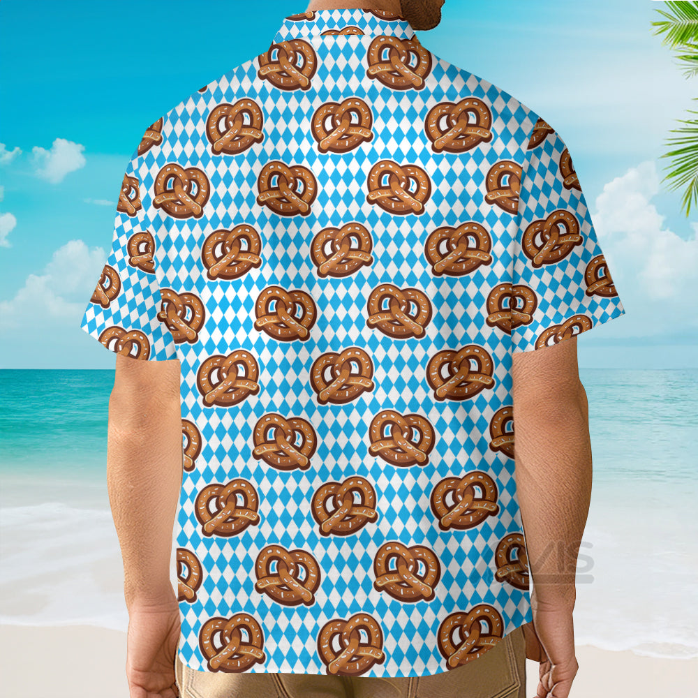 Oktoberfest Pretzels Blue Checkered Pattern Aloha Hawaiian Shirts