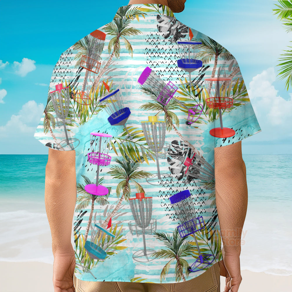Disc Golf Tropical Palm Trees Pattern Aloha Hawaiian Shirts For Men, Women