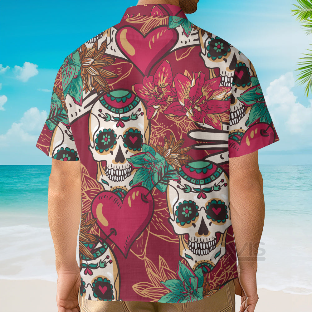 Valentine's Day Casual Skull Heart - Hawaiian Shirt