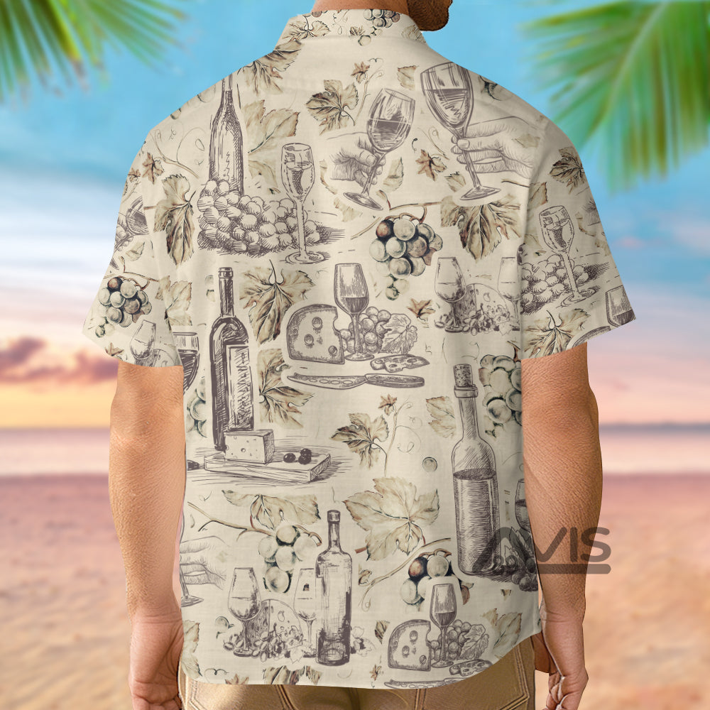 Wine And Grape Retro Art - Hawaiian Shirt