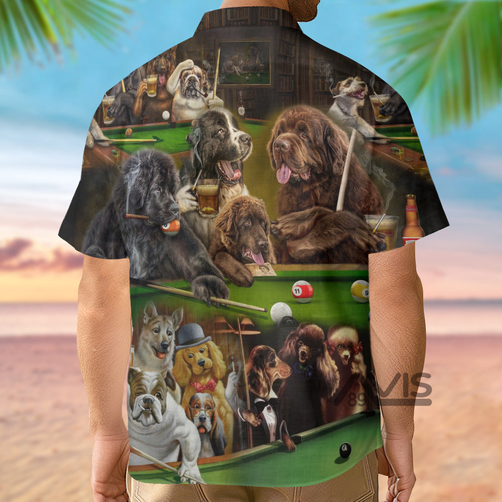 Billiard Dogs Play Billiard Funny - Gift For Dog Lovers - Hawaiian Shirt
