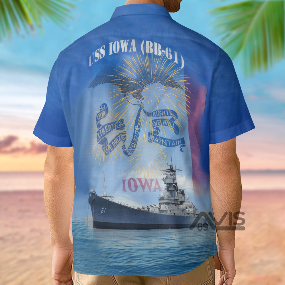 Us Navy Uss Iowa (Bb-61) 4Th Of July - Hawaiian Shirt