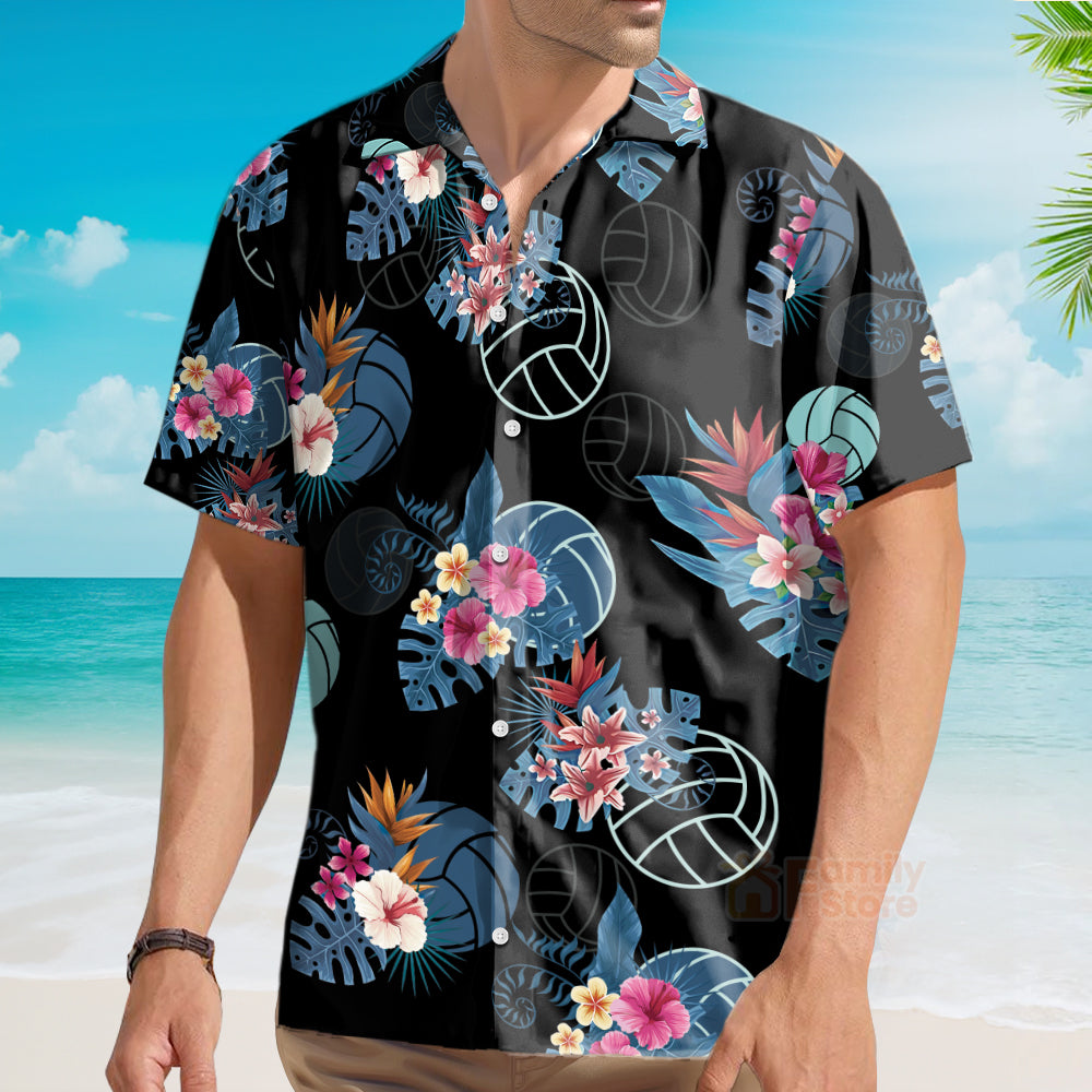 Volleyball Tropical Black Aloha Hawaiian Shirts For Men & Women