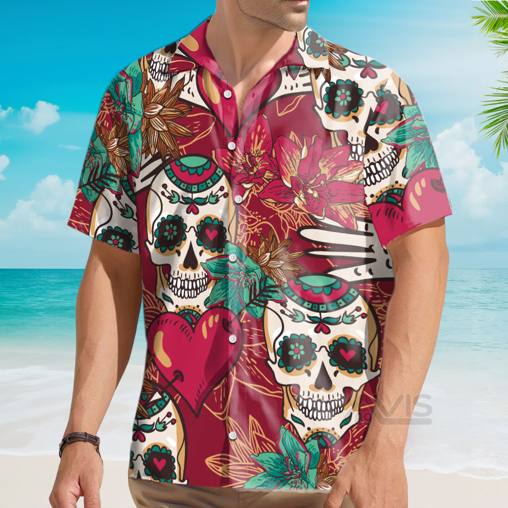 Valentine's Day Casual Skull Heart - Hawaiian Shirt
