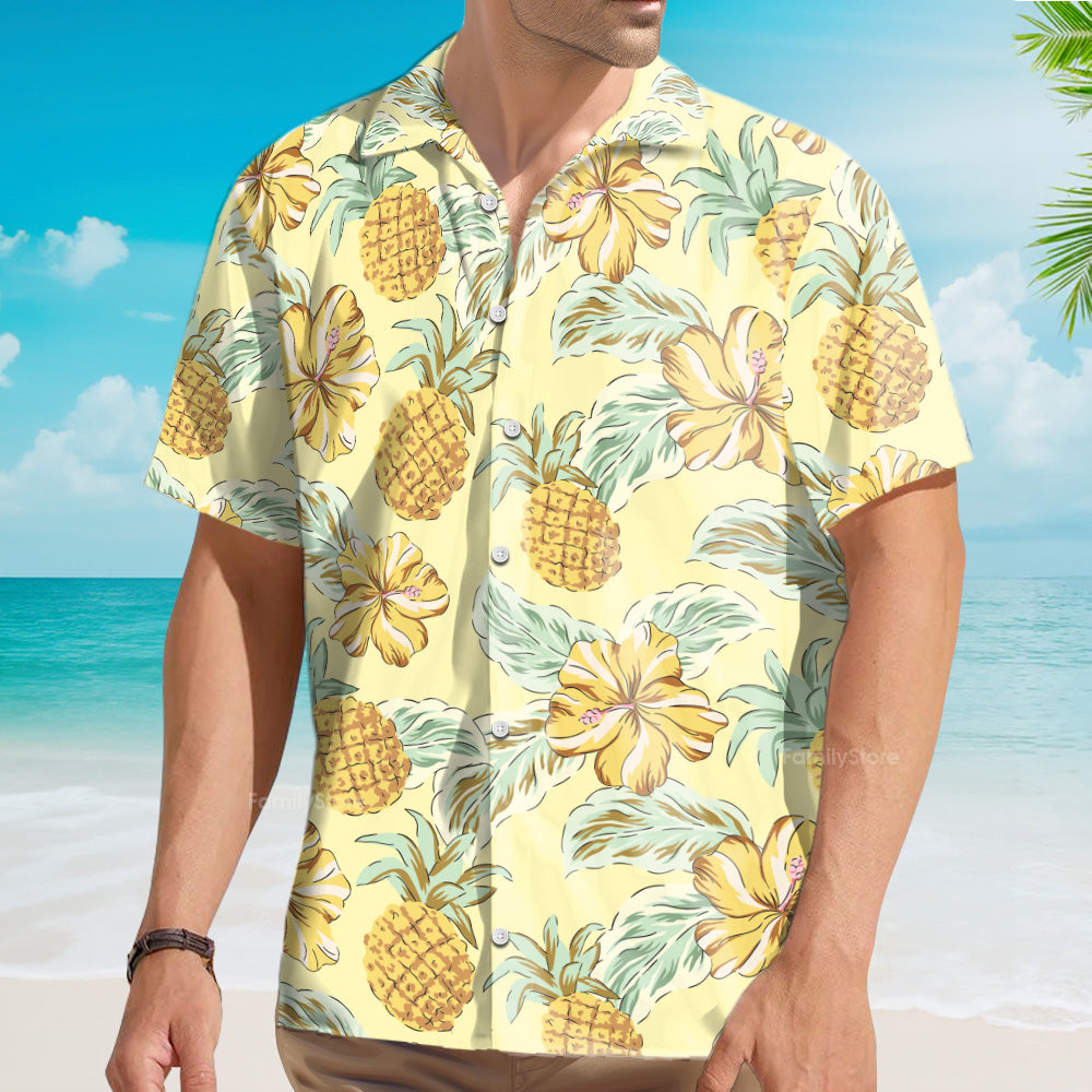 Tropical Yellow Pineapples Green Palm Leaves- Hawaiian Shirt for Men | PT