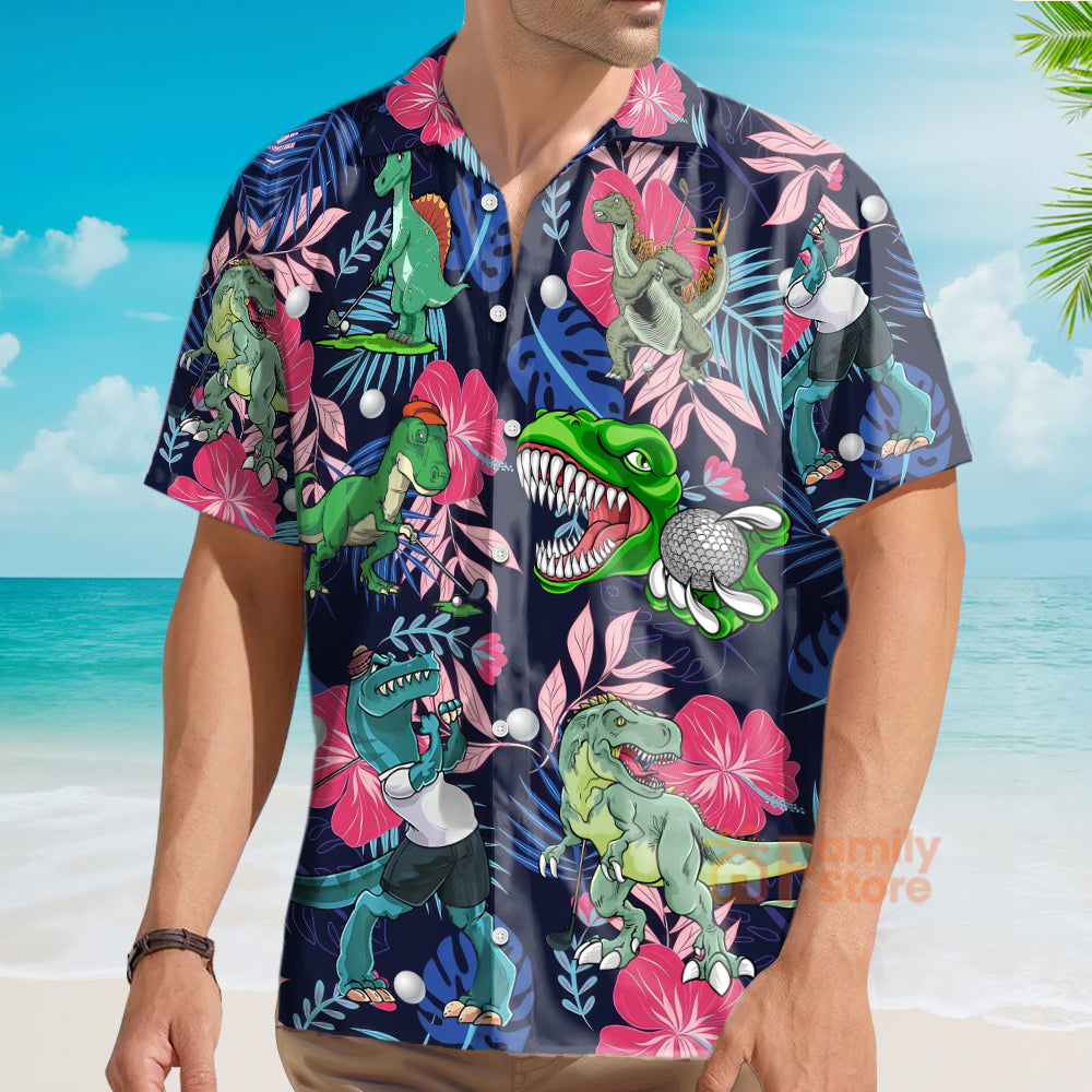 Golf Funny Dinosaur Back Nines Matter Tropical Pattern - Hawaiian Shirt