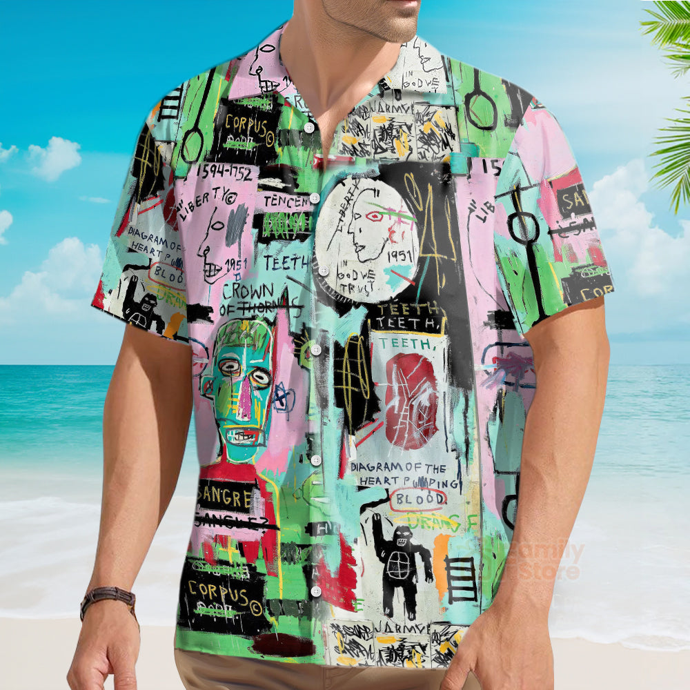 Retro Collar Graffiti - Abstract Streetwear Button Up Hawaiian Shirt