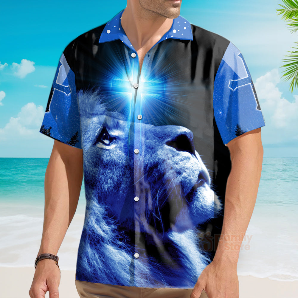 Christian Jesus Blue Cross Lion Aloha Hawaiian Shirts For Men And For Women