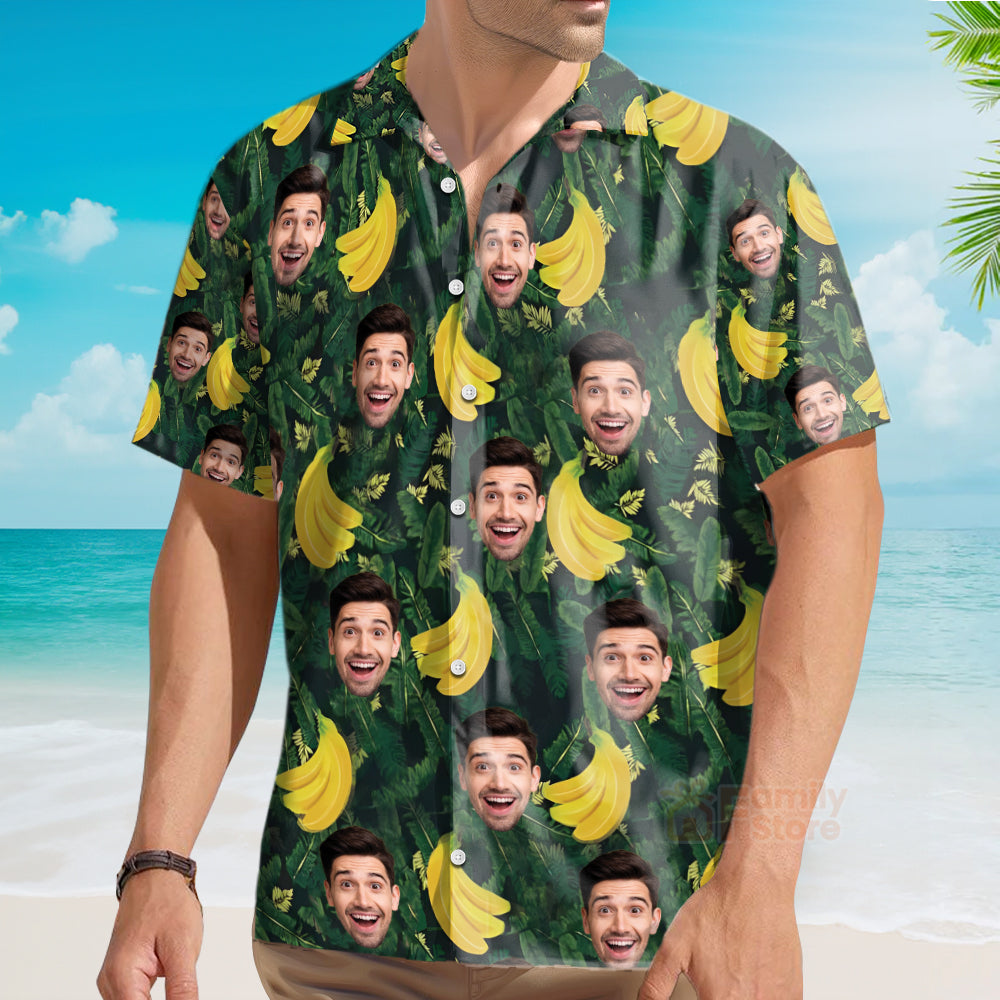 Custom Face Banana Green Unique Funny Family Hawaiian Shirt