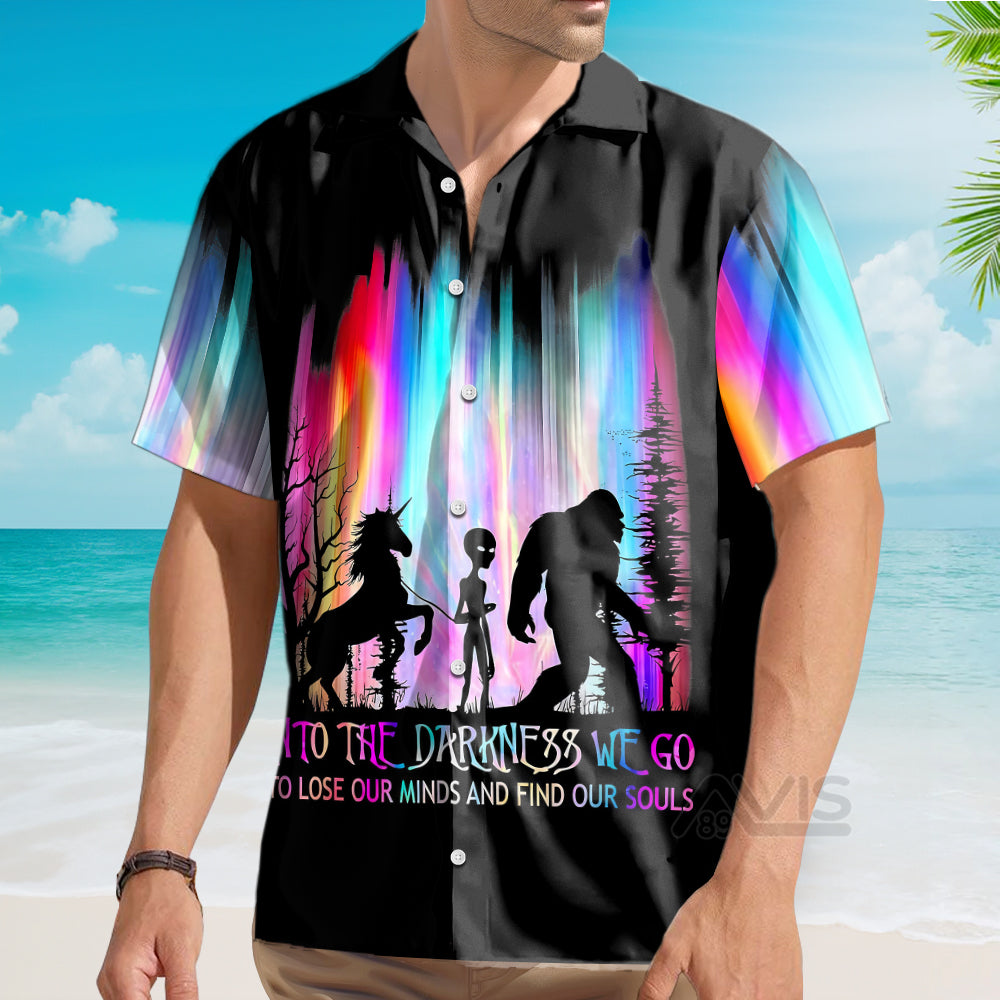 Rainbow Bigfoot Alien In To The Darkness We Go - Hawaiian Shirt