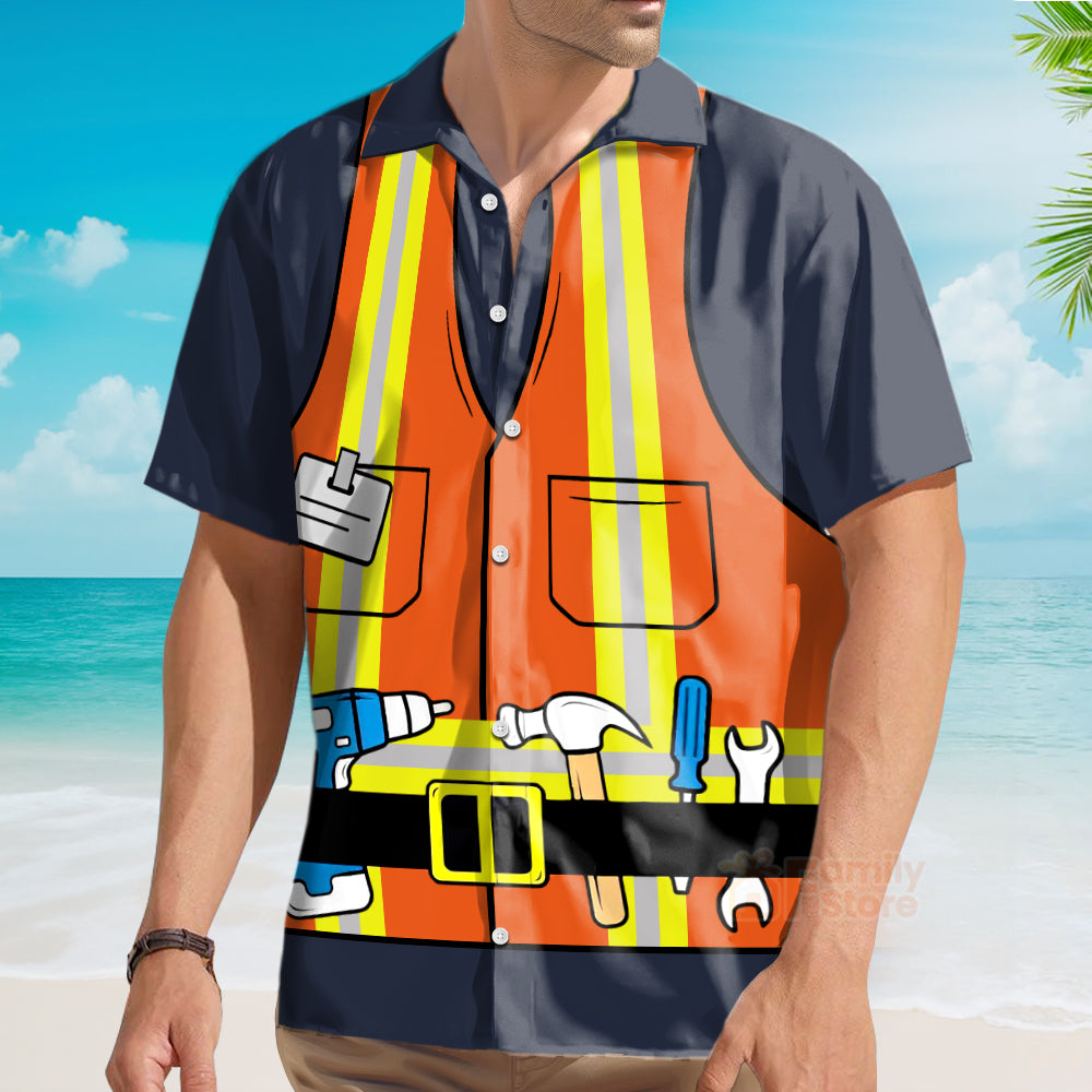 Construction Worker Uniform Vest Printing Short Sleeve Aloha Hawaiian Shirt