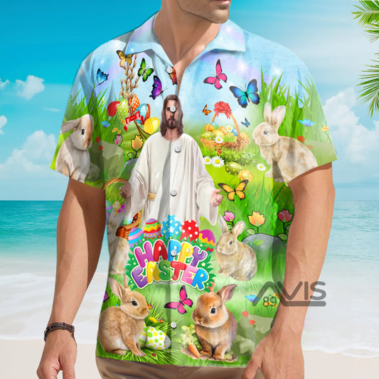 Jesus Happy Easter Rabbit Chilling In The Flower - Hawaiian Shirt
