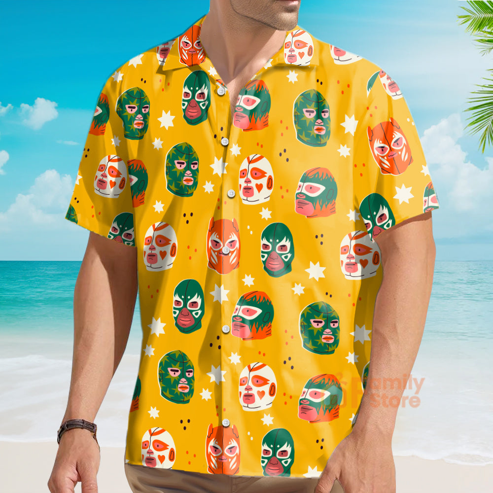 Wrestling Character Pattern Yellow - Hawaiian Shirt