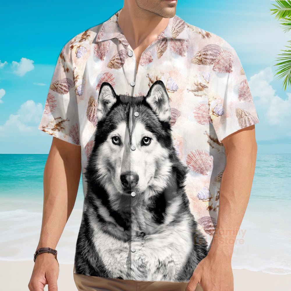 Custom Photo Husky Terrier Mens 3D - Hawaiian Shirt