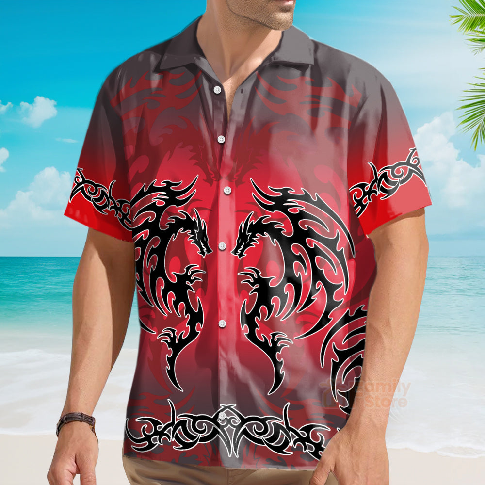 Red Tribal Tattoo Dragon  Fantasy Gothic Hawaiian Shirt