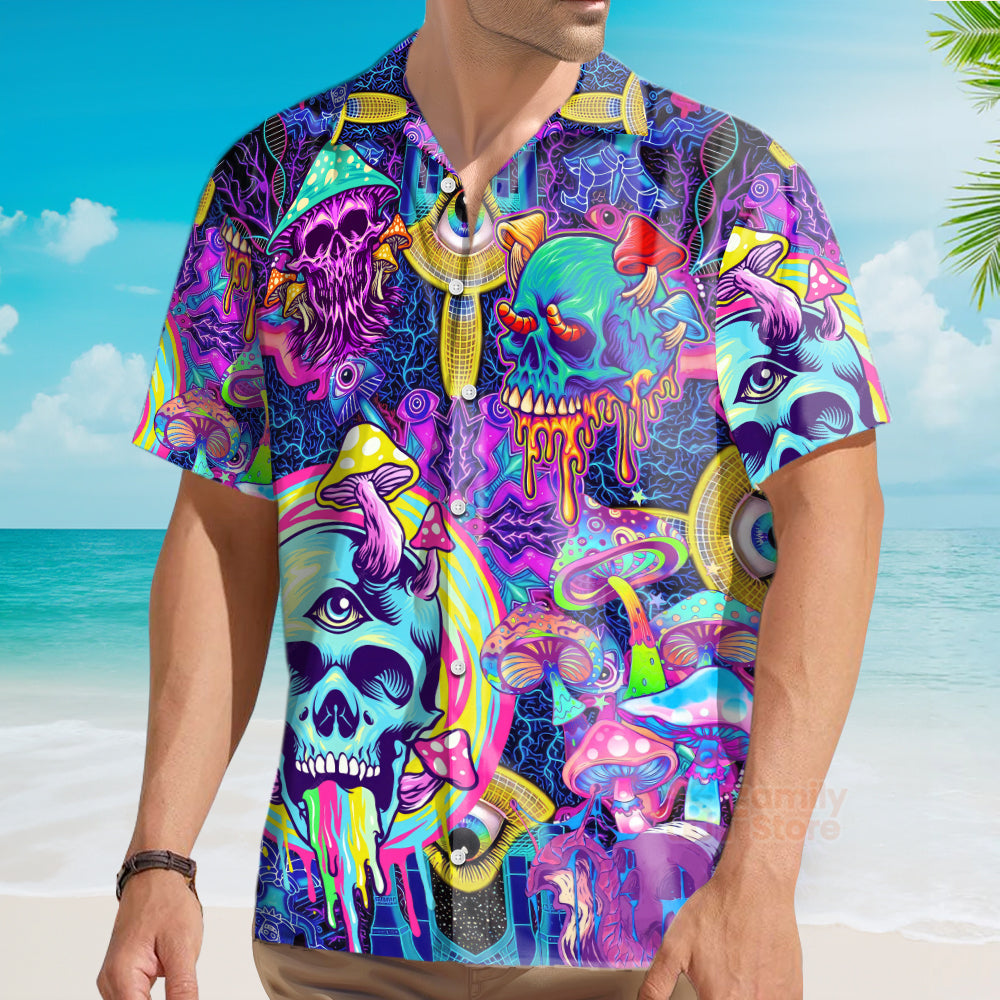 Vaporwave Psychedelic Hippie Skull And Mushrooms - Hawaiian Shirt