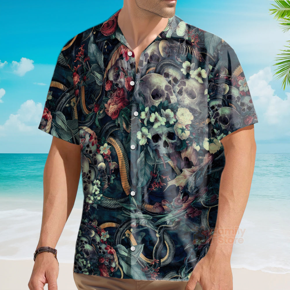 Skull Among The Mysterious And Eerie Flowers Hawaiian Shirt