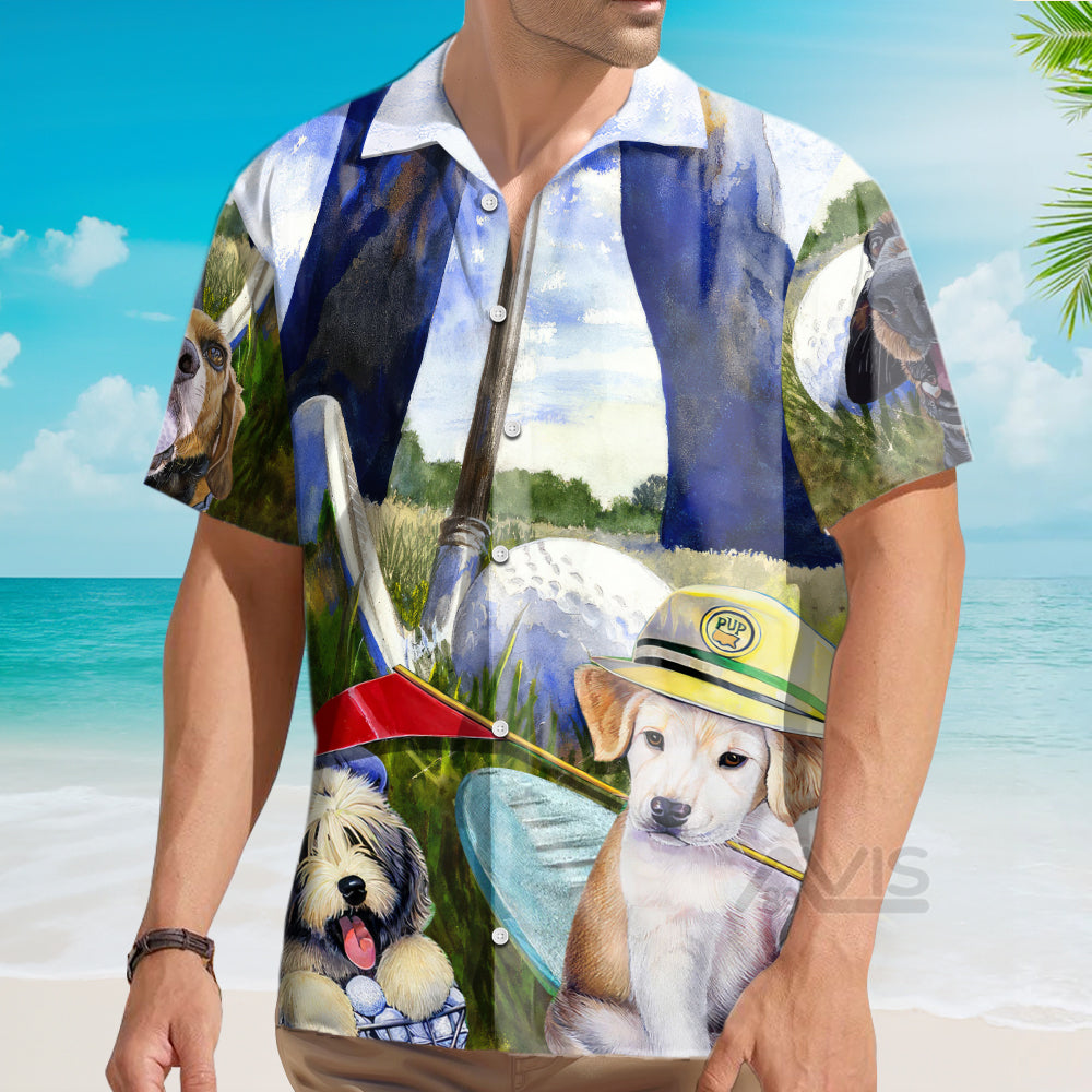 Golf Dog Funny Art Style - Gift For Dog Lovers - Hawaiian Shirt