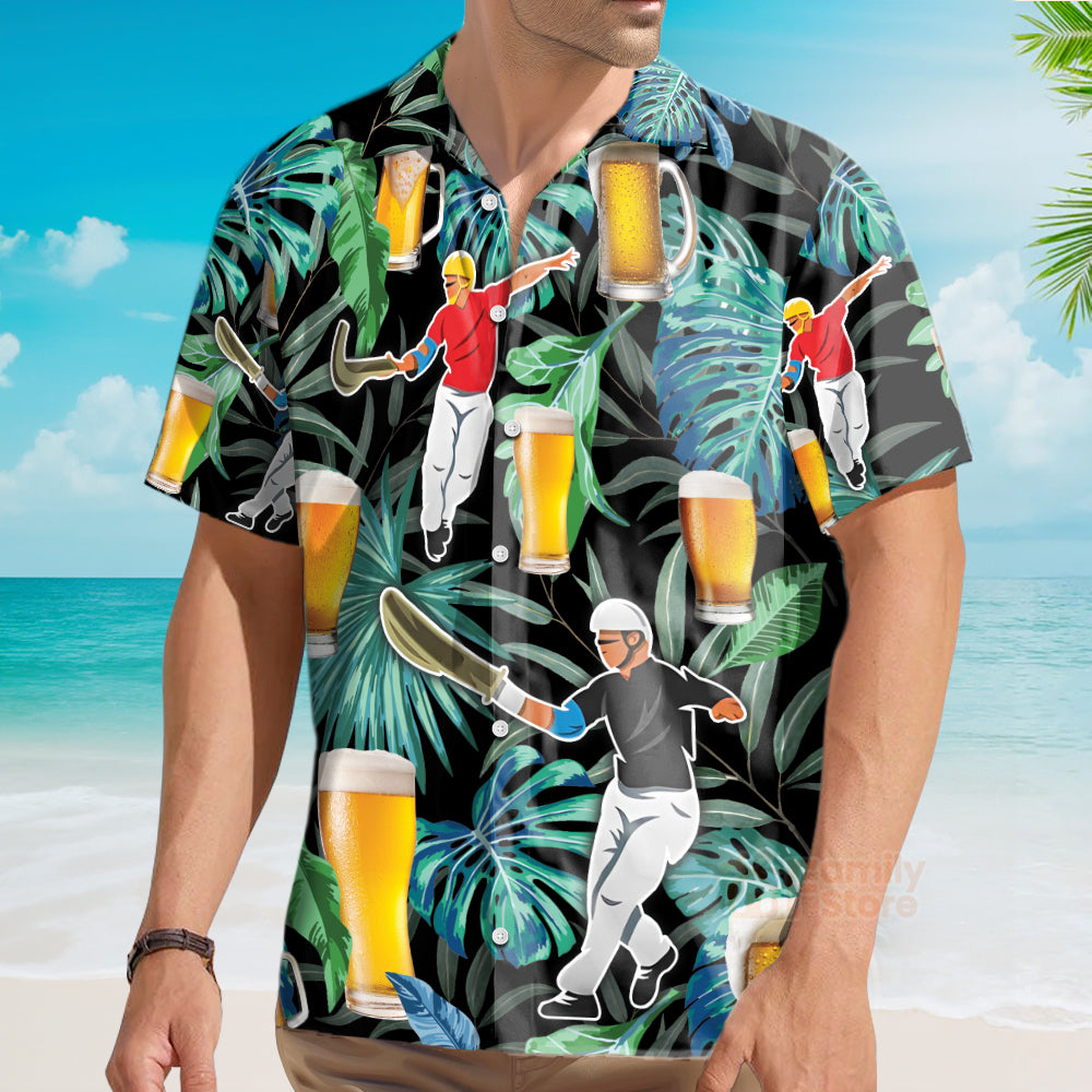 Beer And Jai Alai Tropical Pattern - Hawaiian Shirt