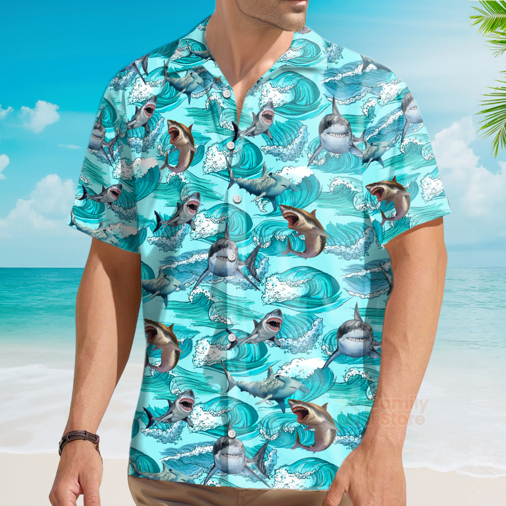 Sharks On Sea Waves Hawaiian Shirt