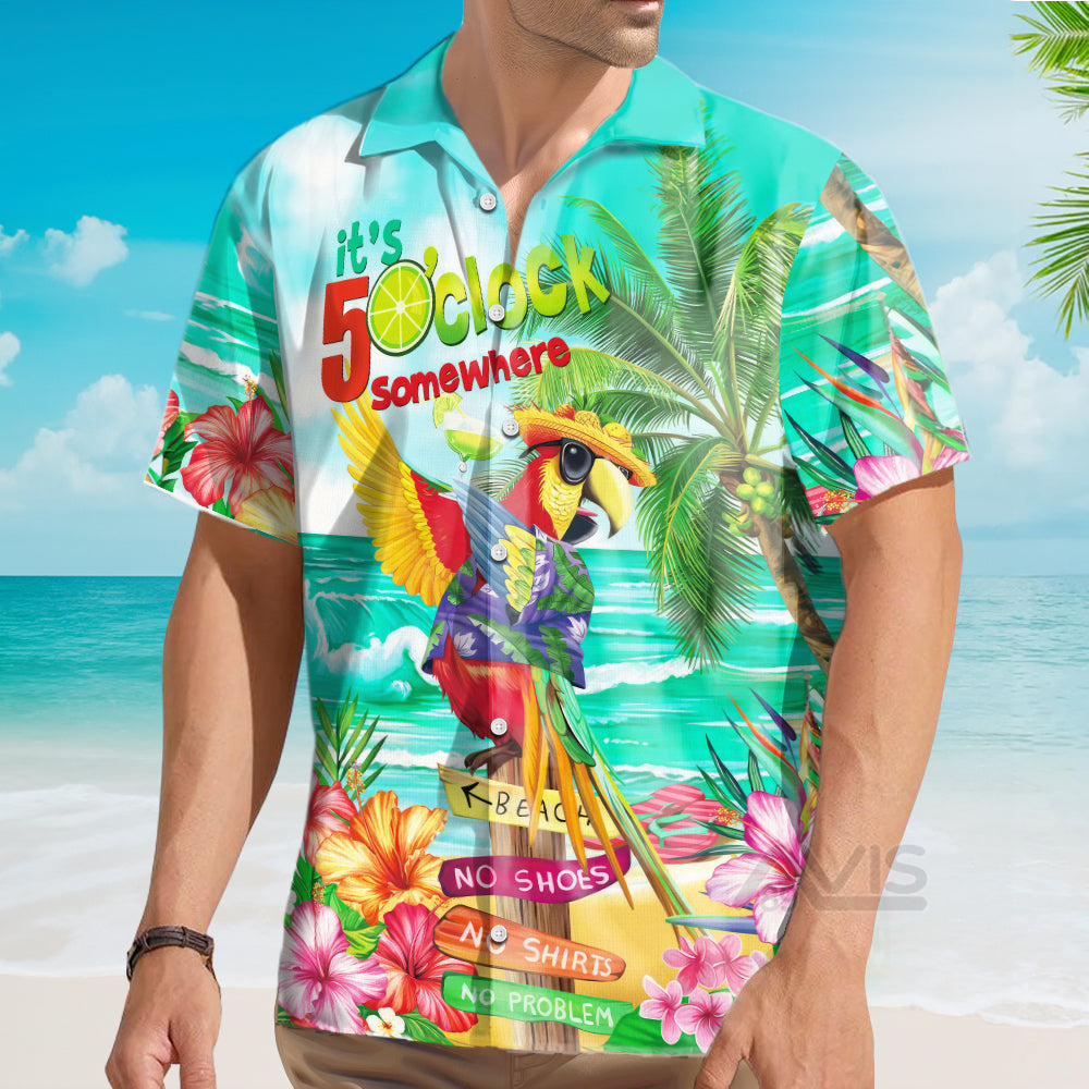 It's 5 O'Clock Somewhere Tropical Parrot Light Green - Hawaiian Shirt