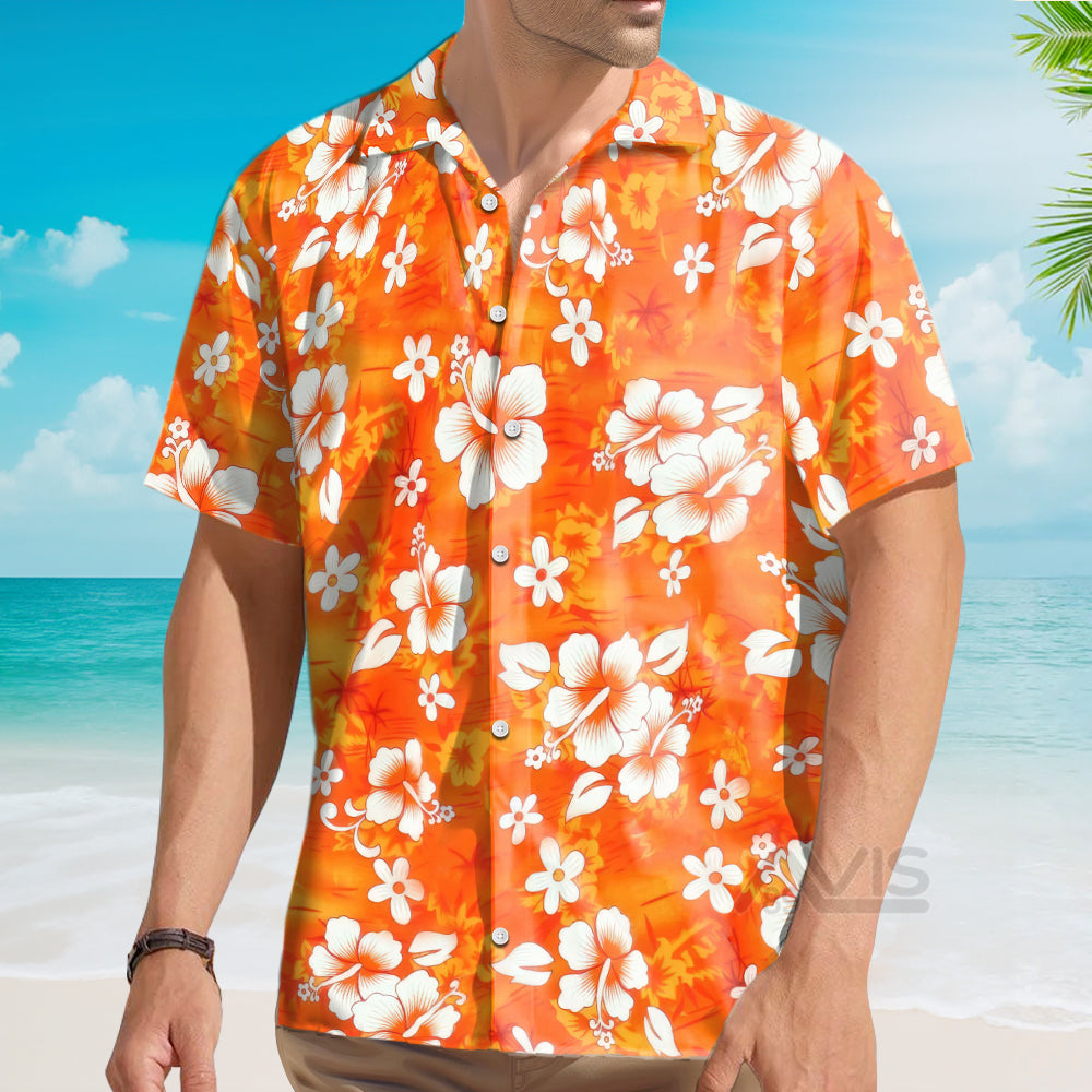 Orange Hibiscus Flowers - For Men And Women - Hawaiian Shirt