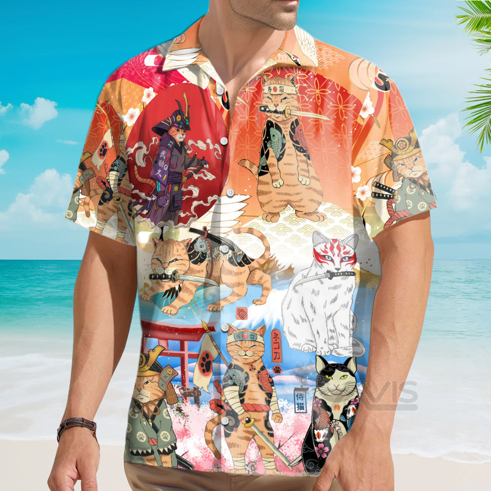 Samurai Cat Funny Art Japanese - Hawaiian Shirt