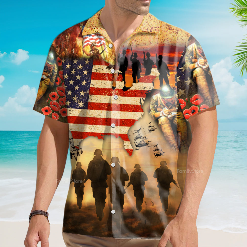 Veteran Blood Sweat And Tear America Flag - Hawaiian Shirt