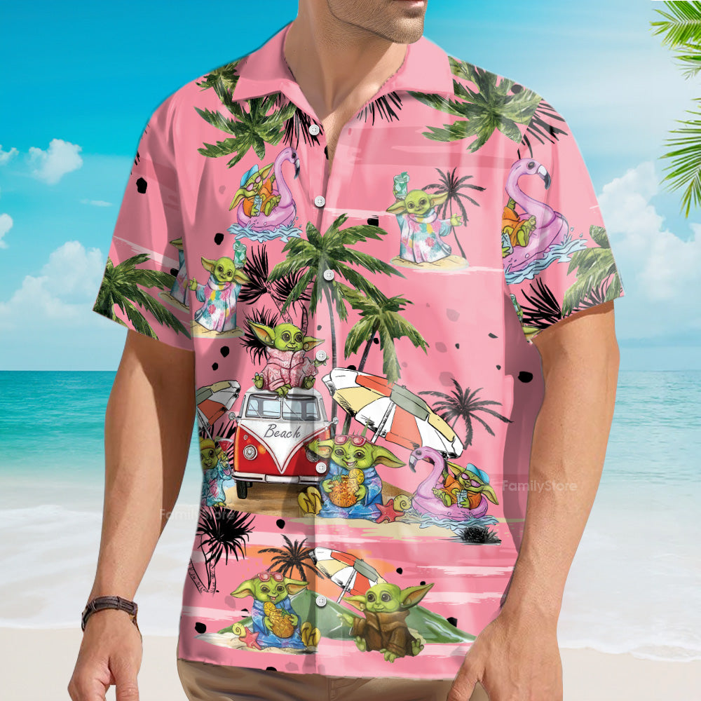 Stwa Disney Baby Yoda Pink Hawaiian Shirt