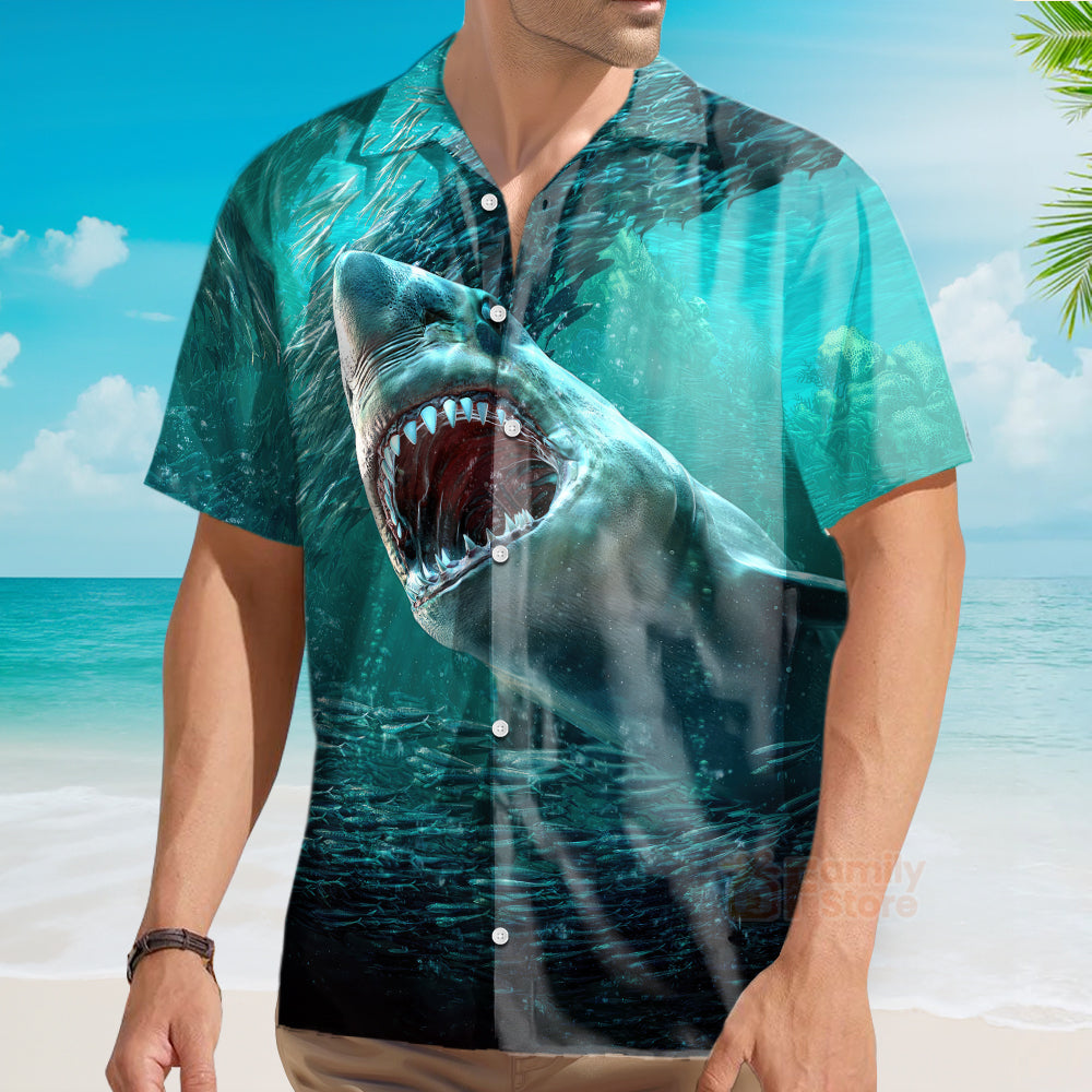 Ocean Shark Chest Pocket Short Sleeve Hawaiian Shirt
