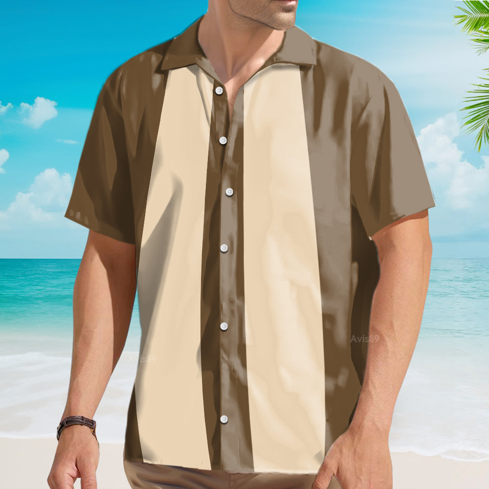 50s Bowling Style Khaki Brown - Hawaiian Shirt