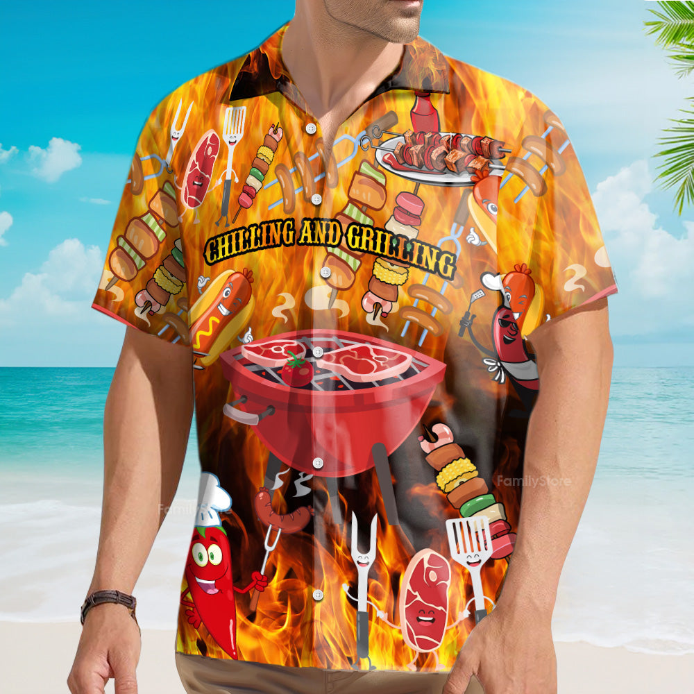 Food Hot Chilling and Grilling BBQ Party Hawaiian Shirt