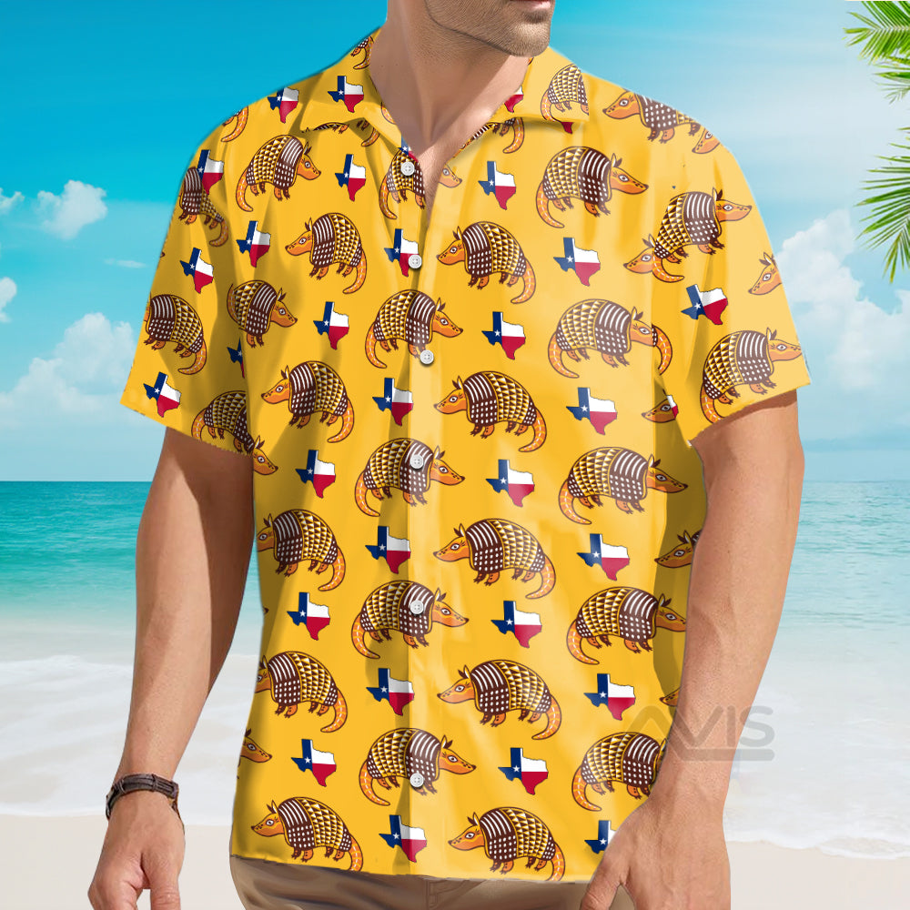 Proud Armadillo, And State Of Texas Flag Pattern - Hawaiian Shirt