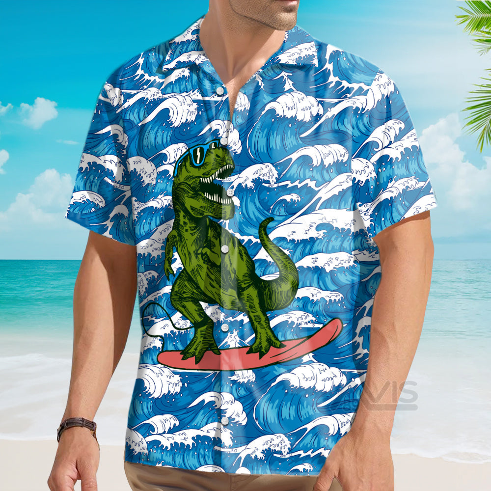 Surfing T-Rex Dinosaur - Hawaiian Shirt