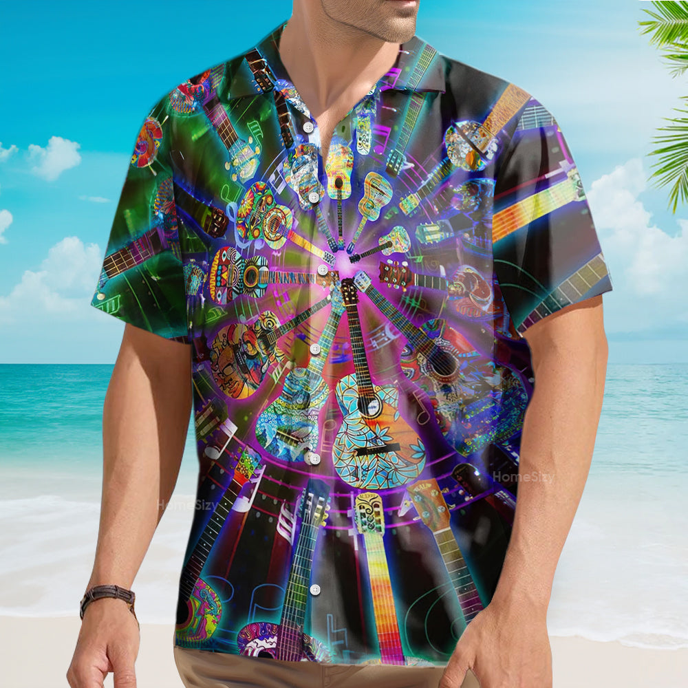 Hippie Funny Guitar Music Colorful - Hawaiian Shirt