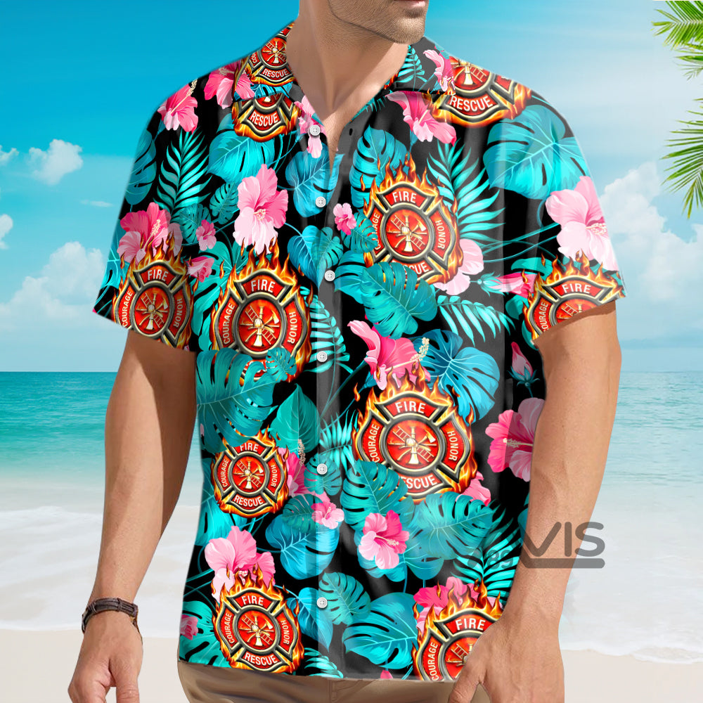 Firefighter Hibiscus Flower - For Men And Women - Hawaiian Shirt