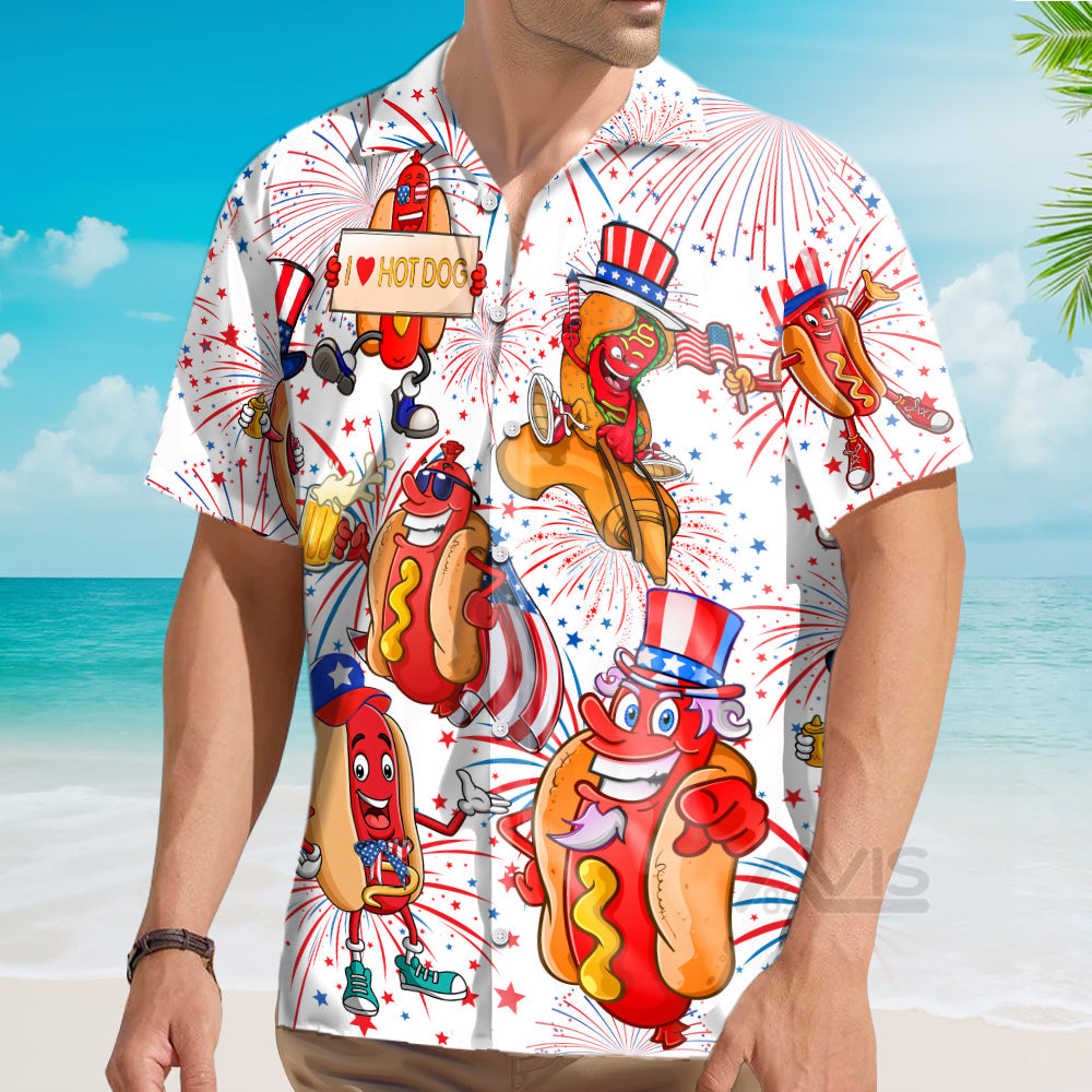 Independence Day 4th Of July Funny Hot Dog American Flag - Hawaiian Shirt