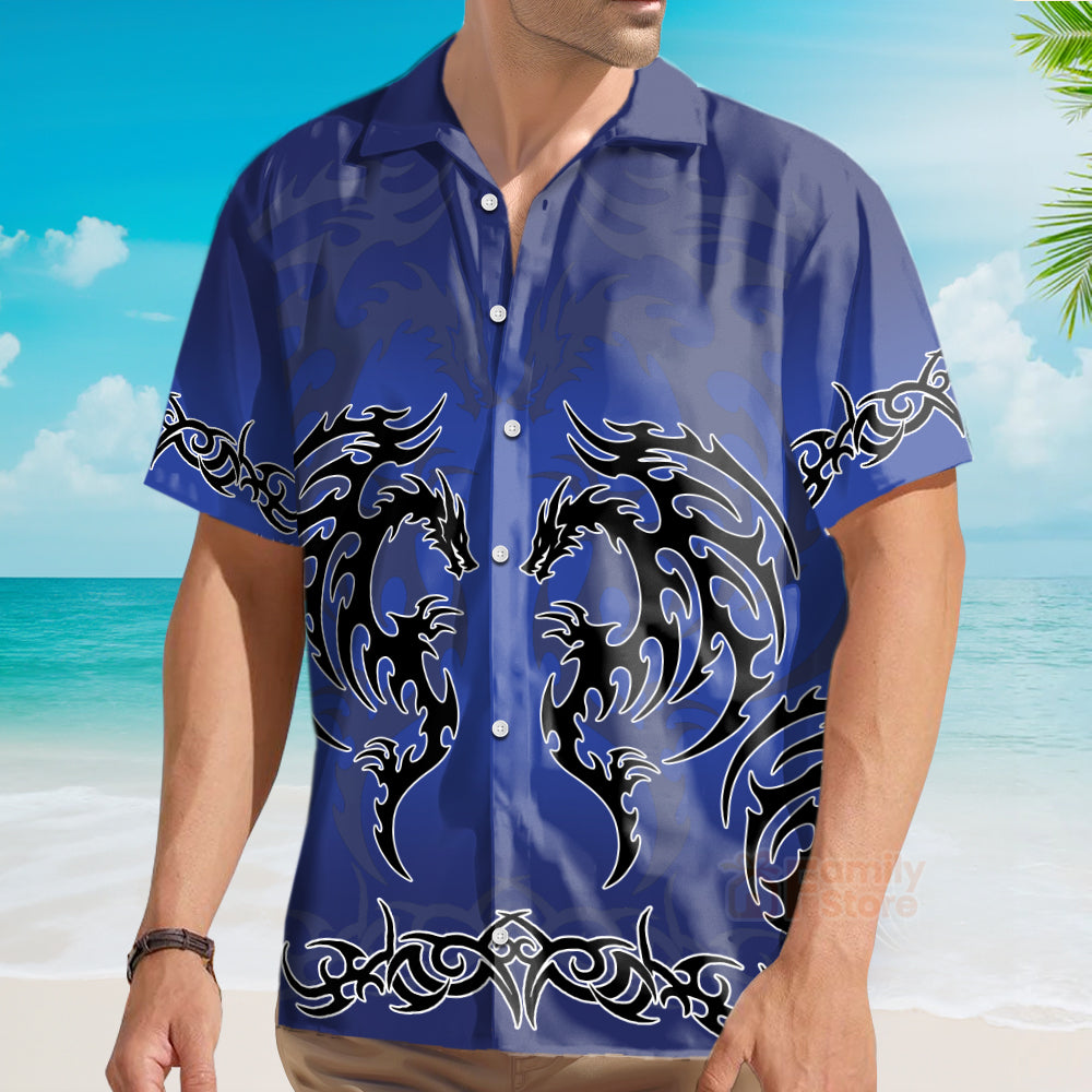 Fantasy Gothi Blue Tribal Dragon Tattoo Hawaiian Shirt
