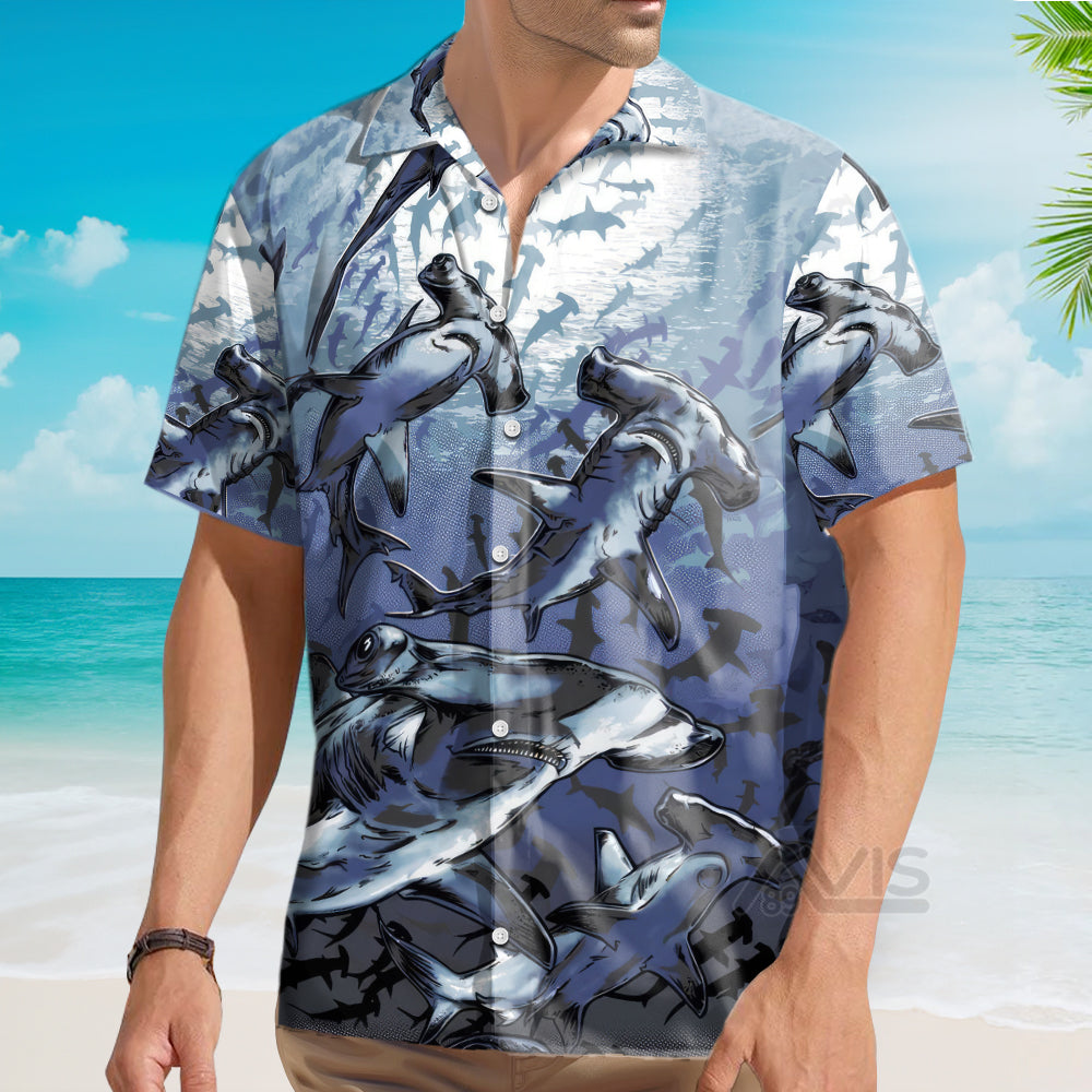 Deep Sea Hammerhead Shark Bottom Of The Sea Pattern - Hawaiian Shirt