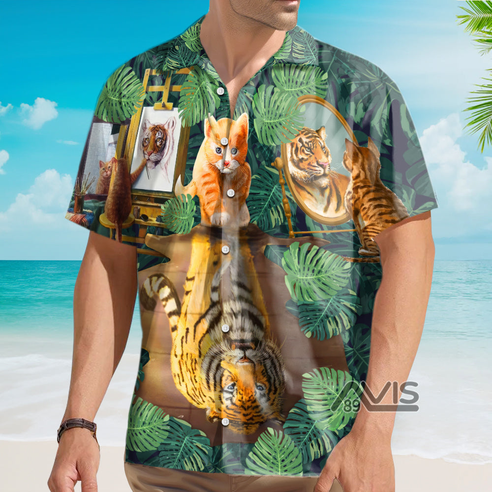Cat And Tiger Leaf - Gift For Cat Lovers - Hawaiian Shirt