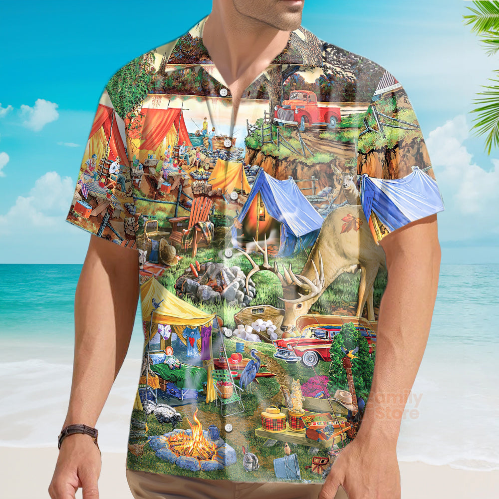 Camping Glamping Tent Family Picnic Happiness - Hawaiian Shirt