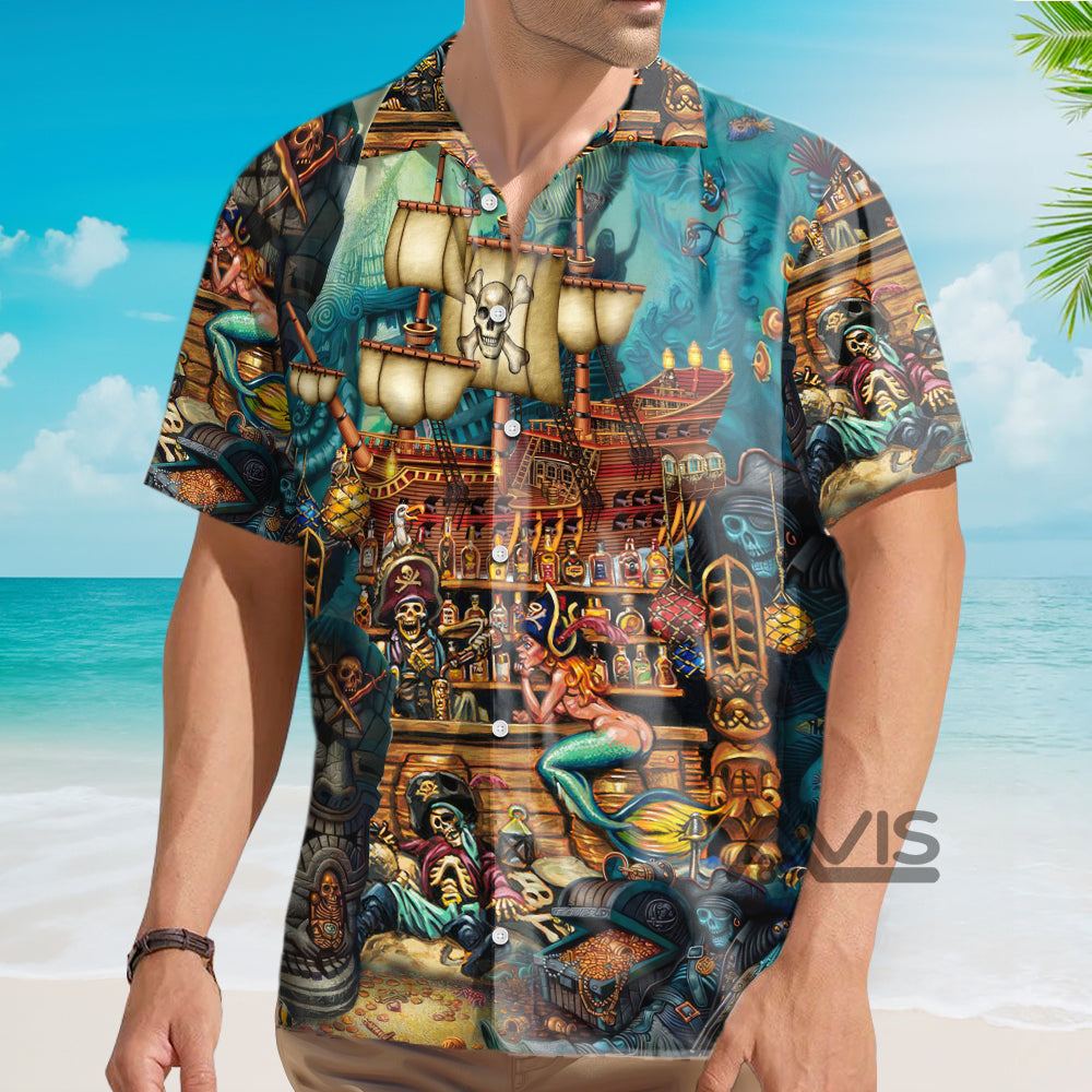 Vintage Map Print Skull Pirate Treasure - Hawaiian Shirt