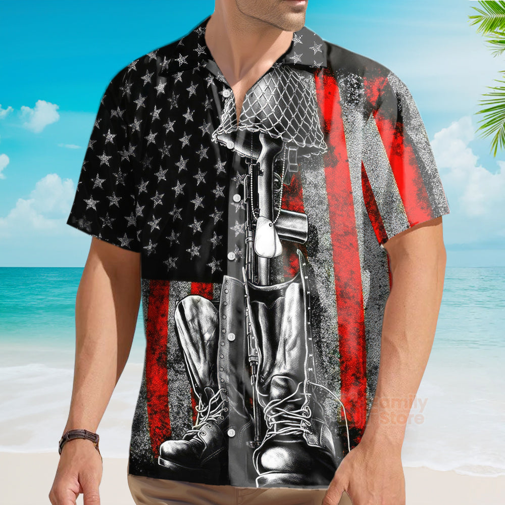 Veterans Memorial Day Red And Black - Hawaiian Shirt