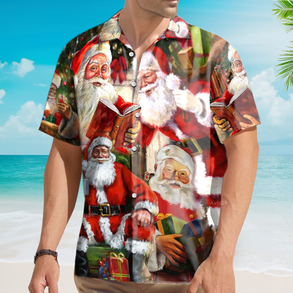 Christmas Santa Claus Story Nights Xmas Painting Style - Hawaiian Shirt