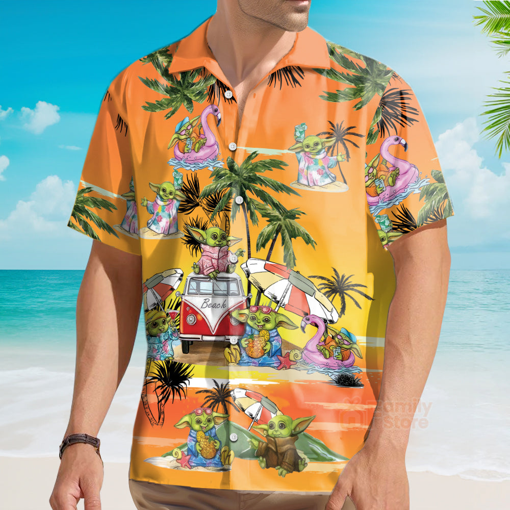 SW Cartoon Baby Yoda Orange - Hawaiian Shirt