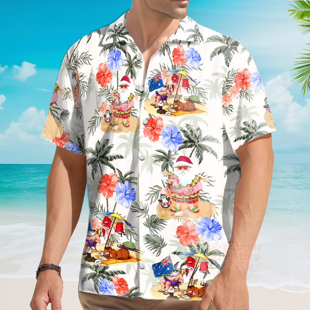 Christmas In July Santa Enjoy Time For Some Beach Therapy Hawaiian Shirt