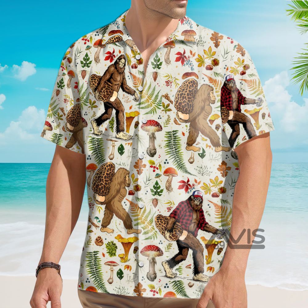Bigfoot With Morel Mushroom - Hawaiian Shirt