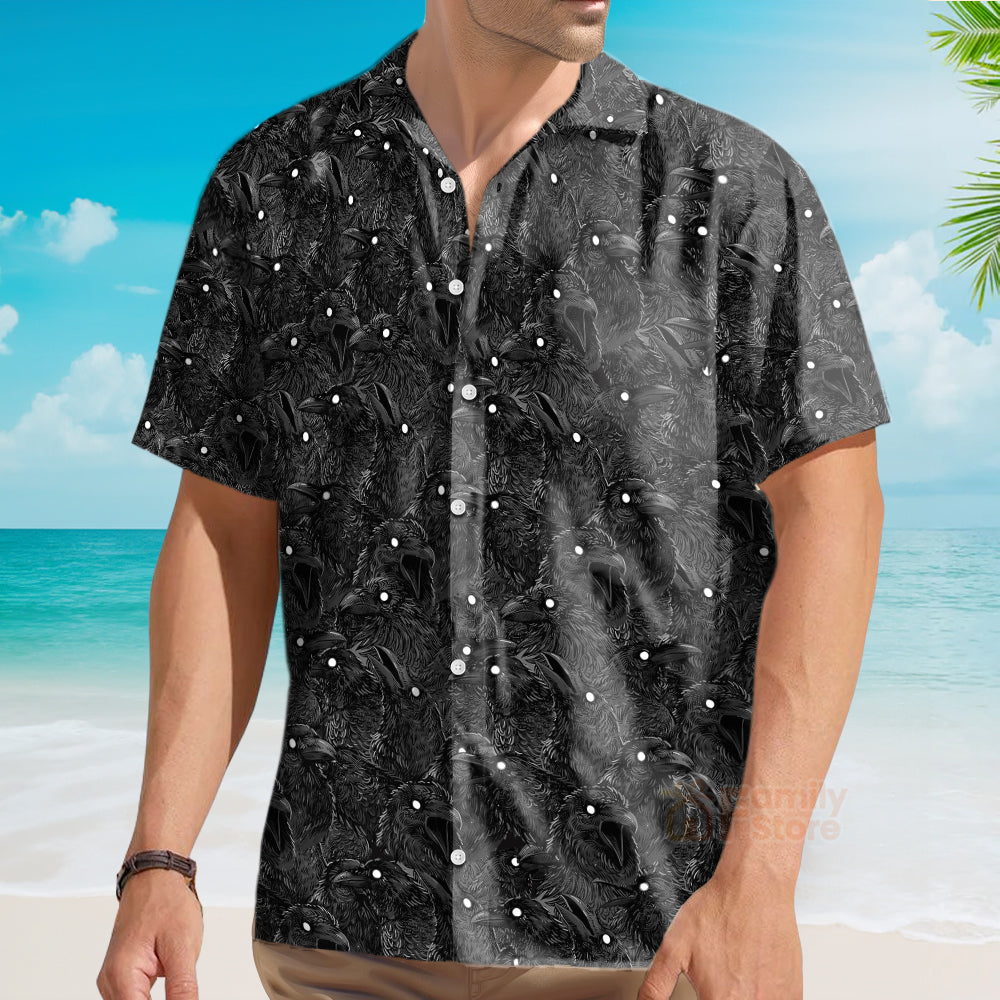 Black Raven Pattern Hawaiian Shirt