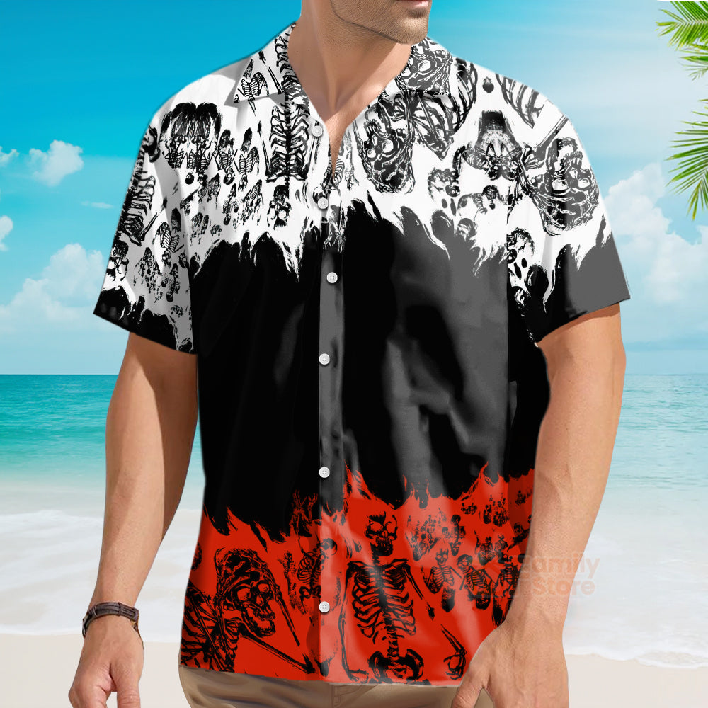 Gothic Skeleton Colorblock Print Hawaiian Shirt